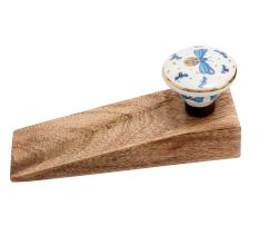 2 Pieces Blue Golden Firefly Pattern Flat Ceramic Wooden Door Stopper